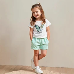 Conjunto verano niña – camiseta algodón mariposas y pantalón corto