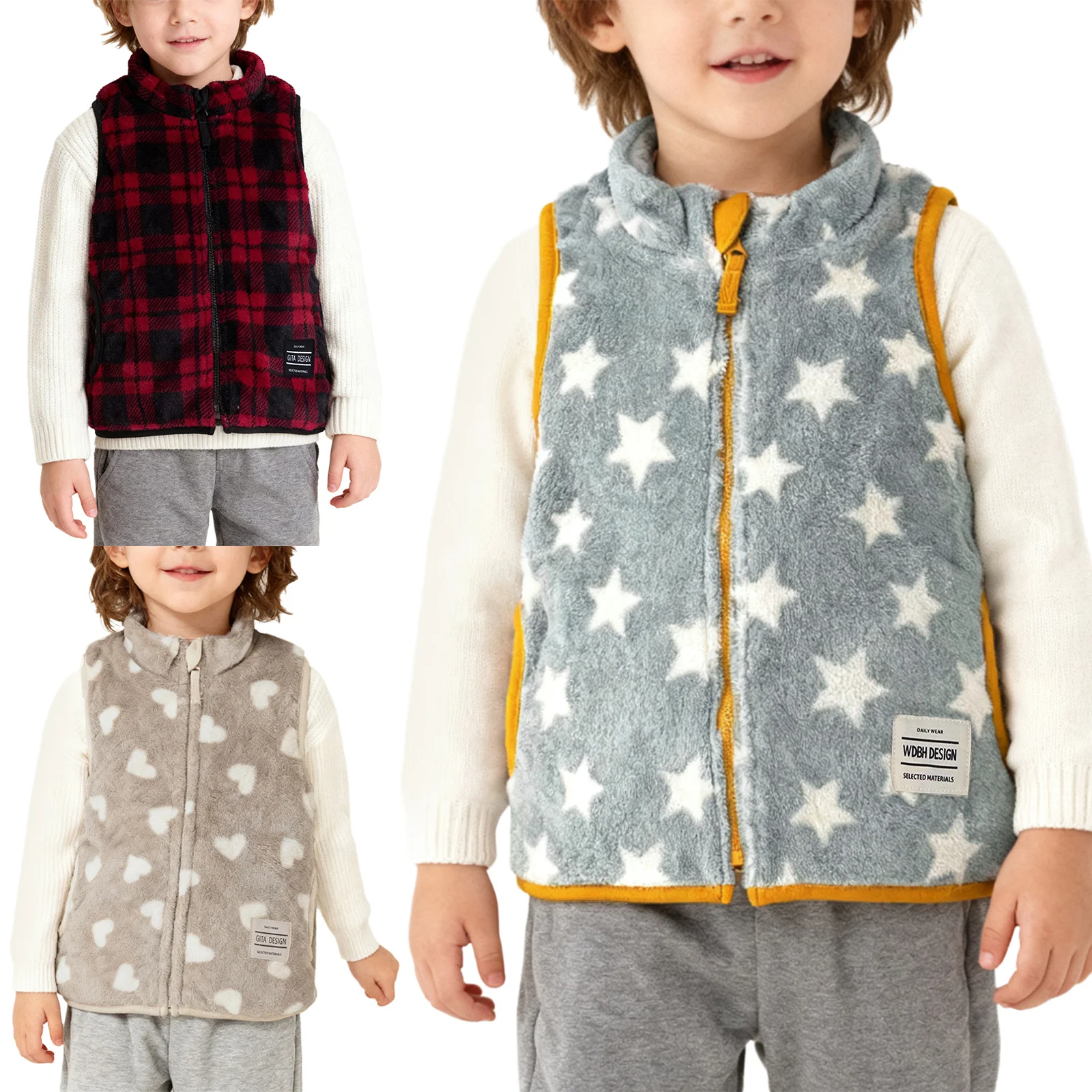 Chaleco polar bebé para otoño e invierno con bolsillos estrella