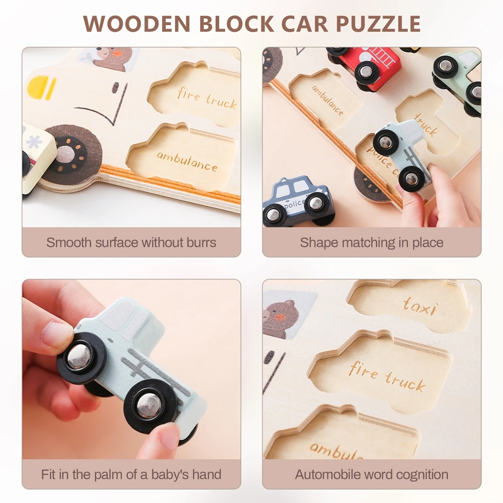 Rompecabezas de coches de madera para niños