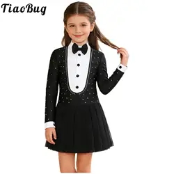 Disfraz de mago para niñas, vestido ballet manga larga con strass