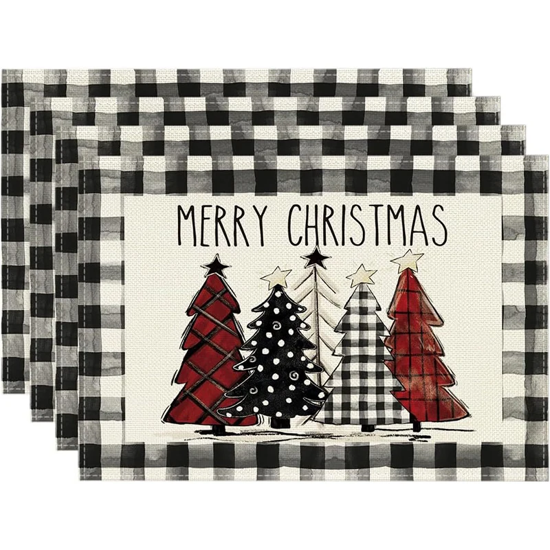 Manteles individuales de lino con diseño de alce navideño - imagen 5