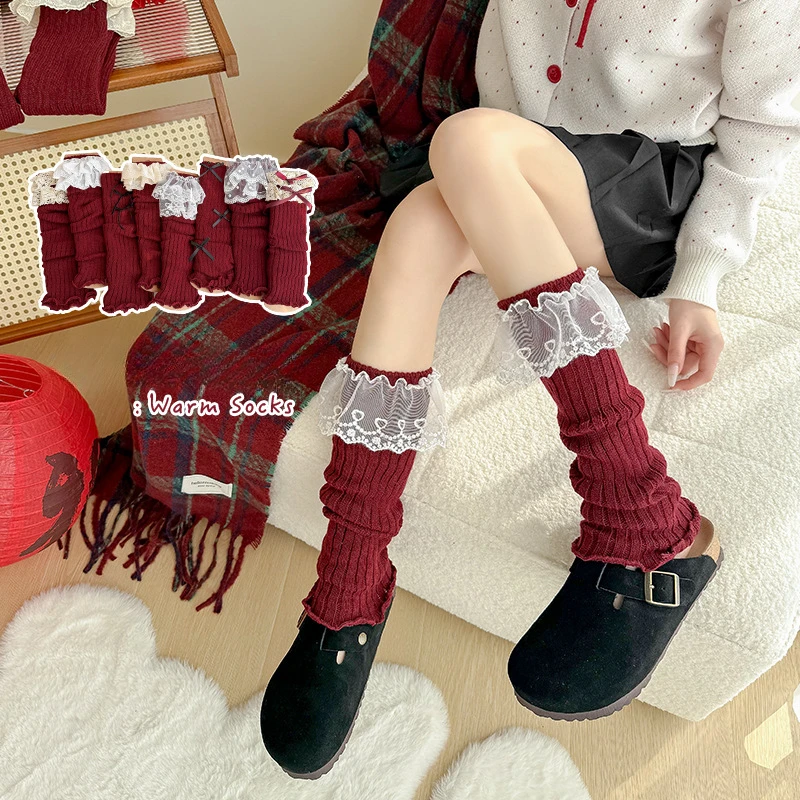 Calentadores rojos para niña – Estilo Lolita Invierno - imagen 3