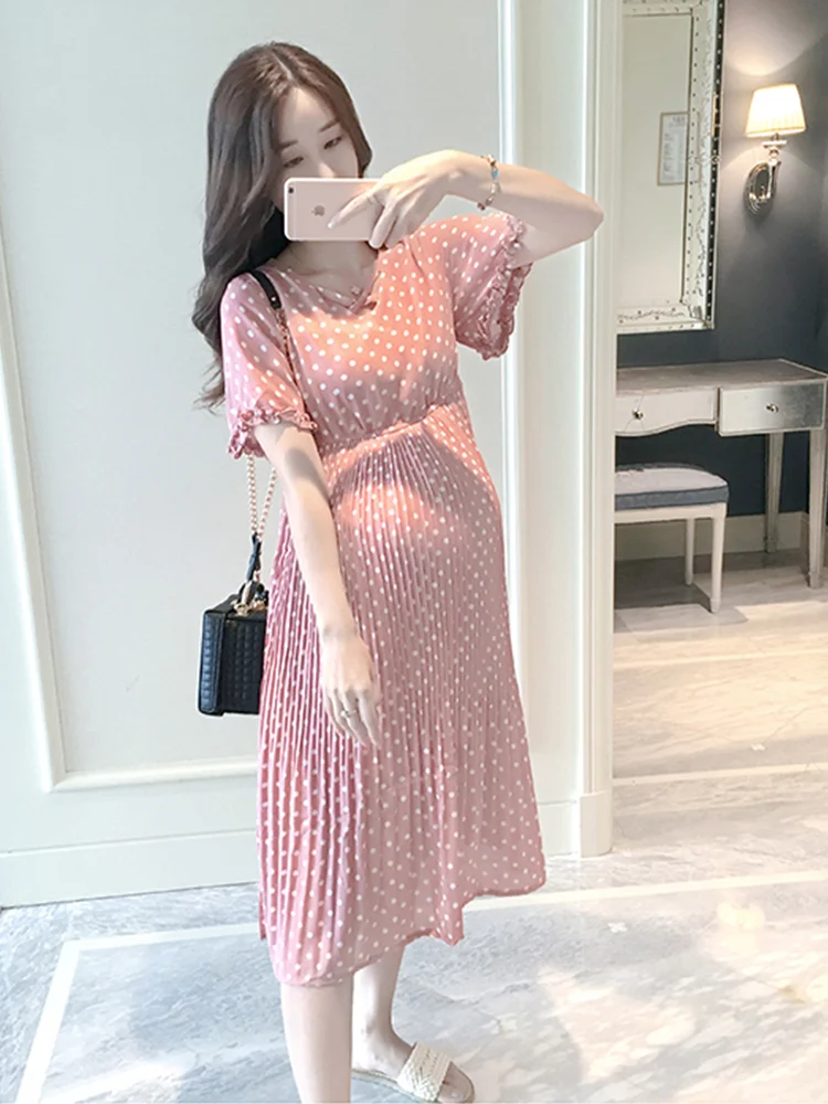 Vestido de maternidad veraniego informal cuello pétalo y manga globo - imagen 3