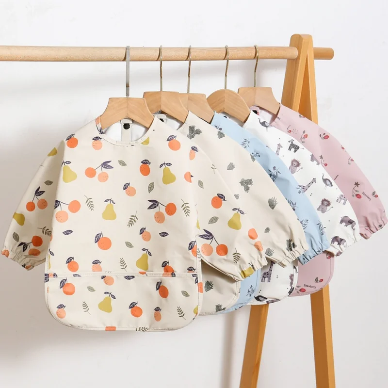 Vestido reversible impermeable para bebé – Babero de manga larga suave para comer - imagen 4