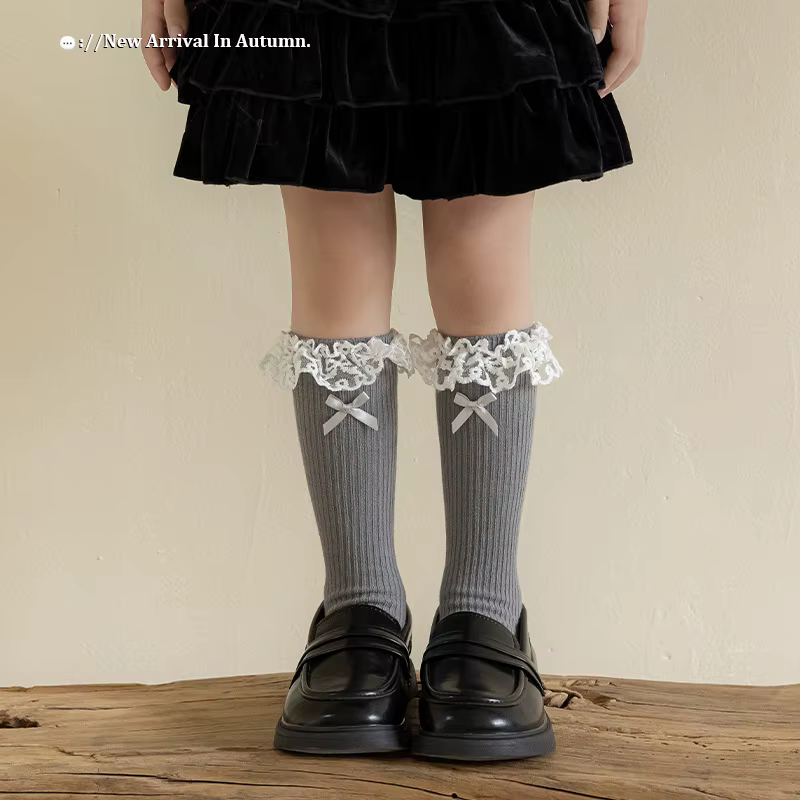 Calcetines altos japoneses con lazos y volantes estilo Lolita para niña - imagen 5