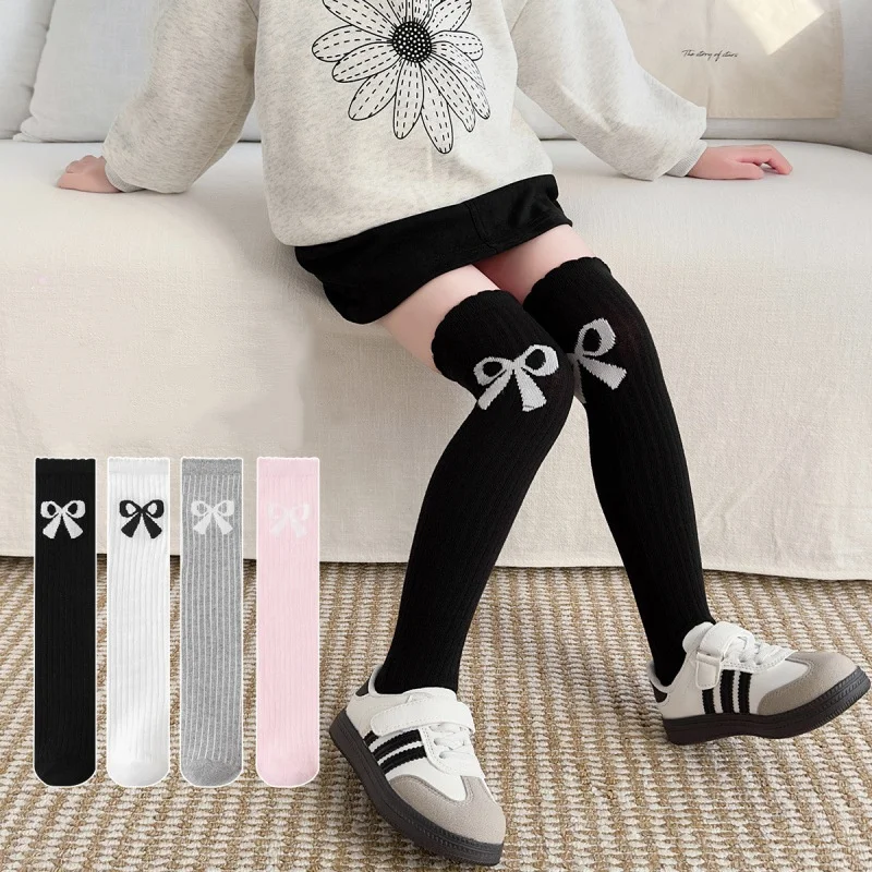 Calcetines altos de algodón para niñas con lazo estilo preppy - imagen 5