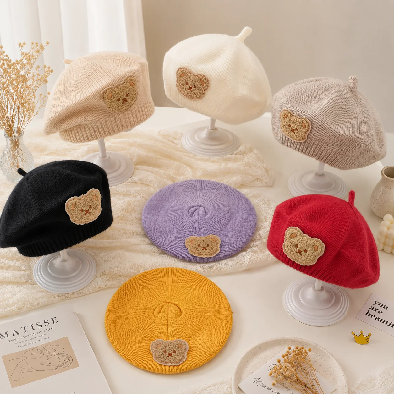 Gorro de punto elástico y transpirable con dibujo de oso