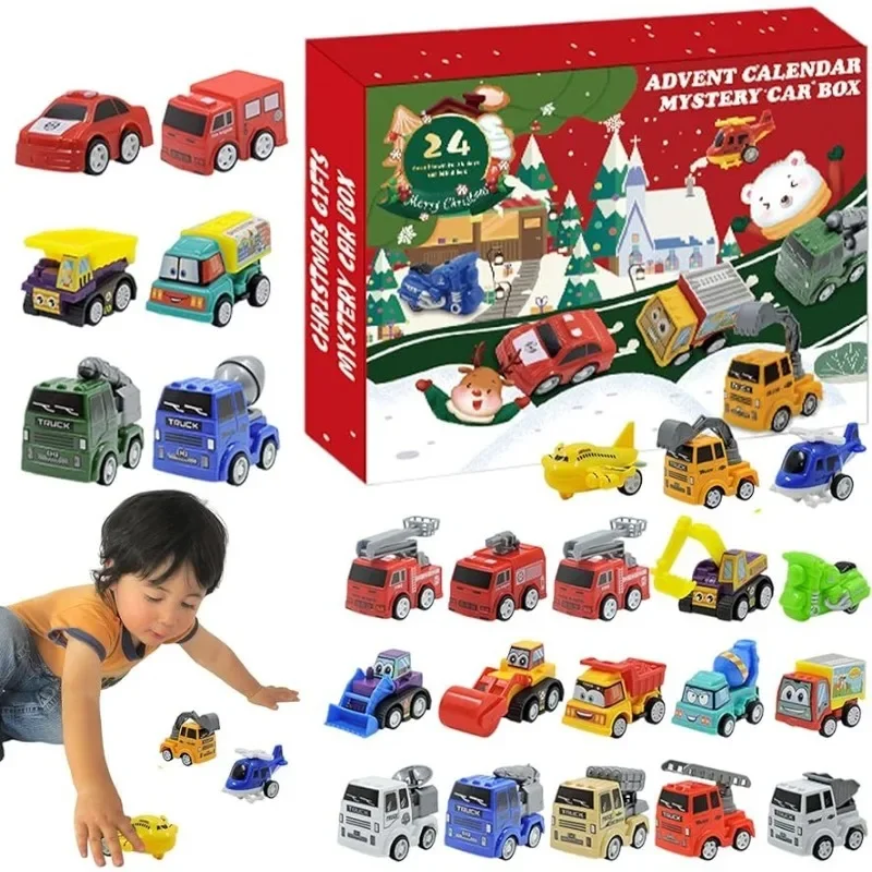 Coches de juguete para tirar hacia atrás y calendario de Adviento