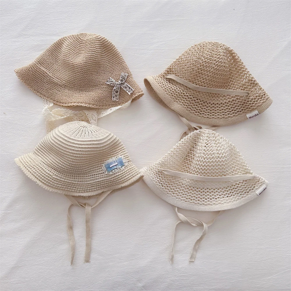 Sombrero de pescador transpirable para niñas con lazo en encaje - imagen 2