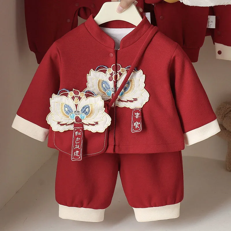 Conjunto bebé de manga larga otoño-invierno con pantalón y bolsa - imagen 3