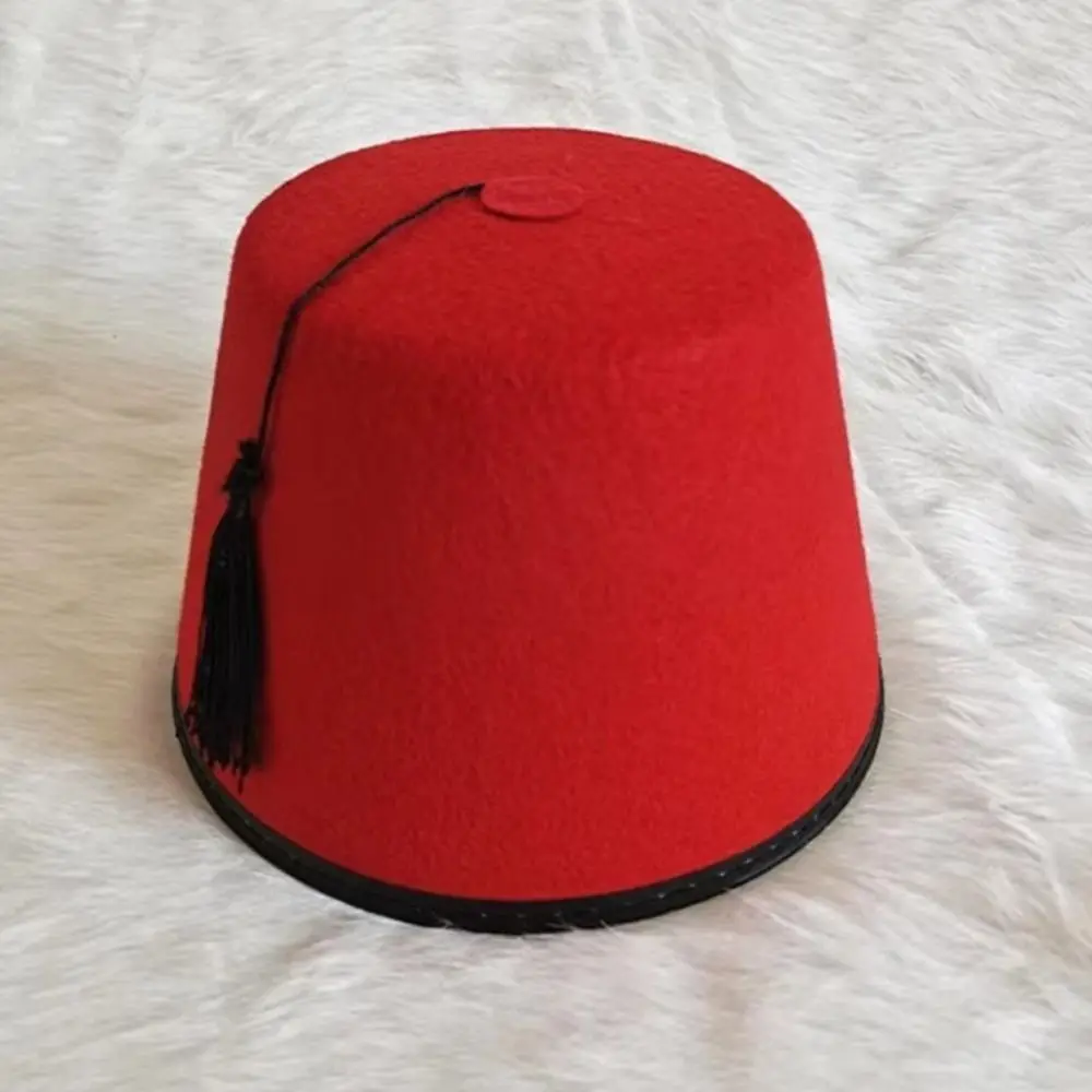 Gorro fez redondo de fieltro transpirable con borlas para disfraz
