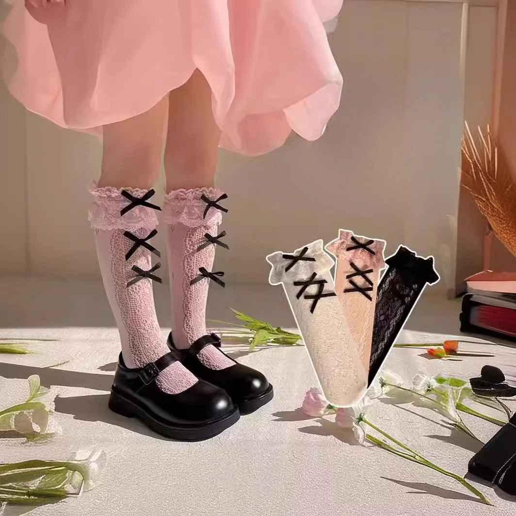 Calcetines altos de encaje con volantes para niña estilo colegial - imagen 2