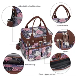 Bolso de pañales con patrón impreso y múltiples compartimentos
