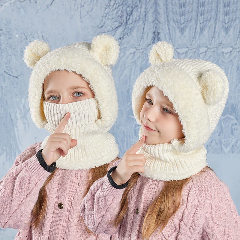 Gorro y bufanda de invierno con máscara de oso – Terciopelo para niño - imagen 5