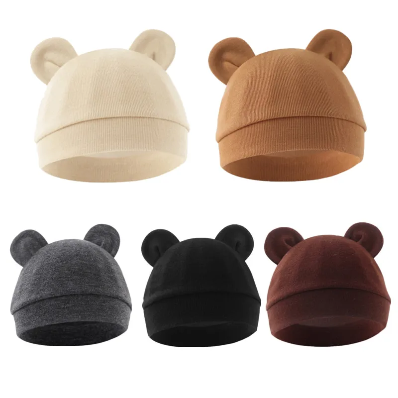 Gorro fino de algodón para bebé recién nacido con orejas de oso - imagen 5