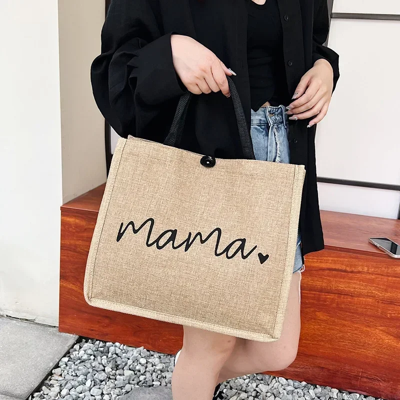 Bolso de mano de lino con letras estampadas para mujer - imagen 3