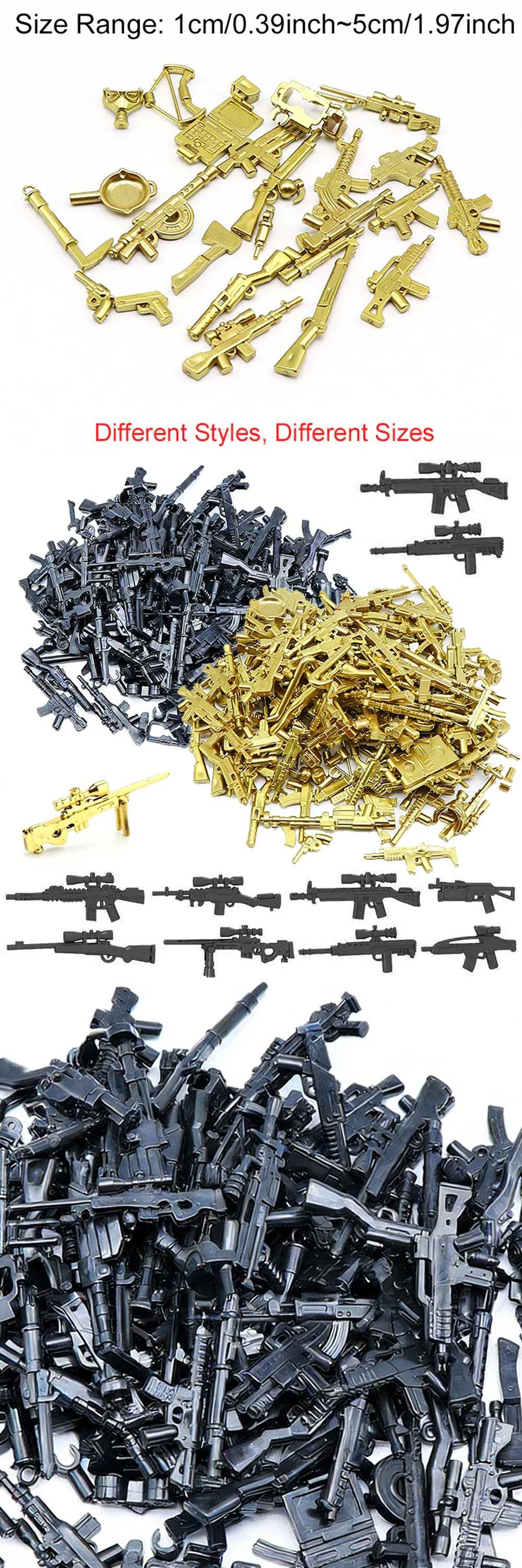 Mini armas de simulación en acabado oro-negro