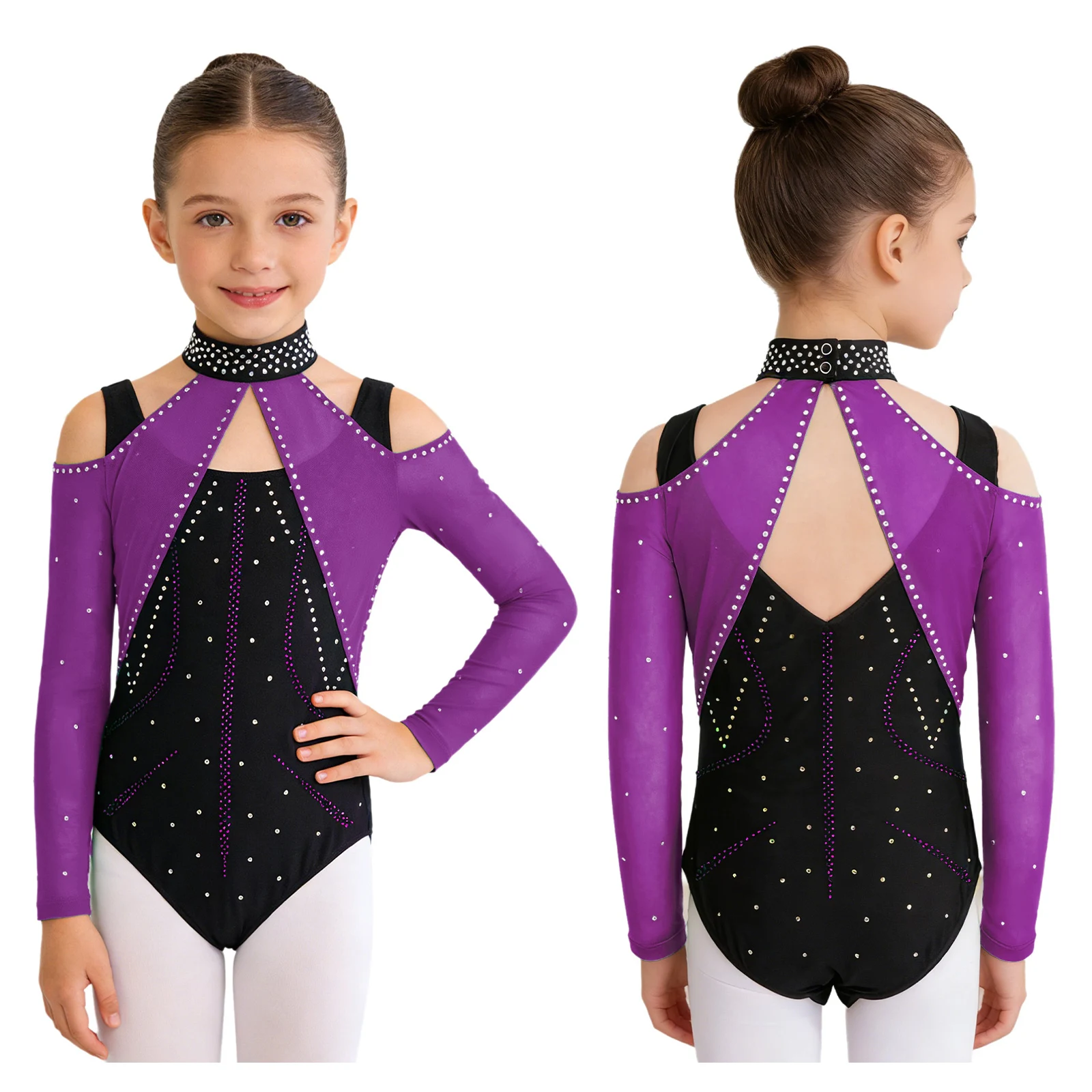 Maillot de ballet con pedrería brillante, manga larga para niñas - imagen 3