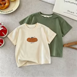 Camiseta de manga corta para niños estampado sencillo cuello redondo