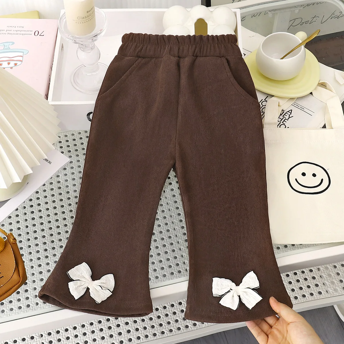Pantalones acampanados para niña de punto ajustados otoño-invierno - imagen 2