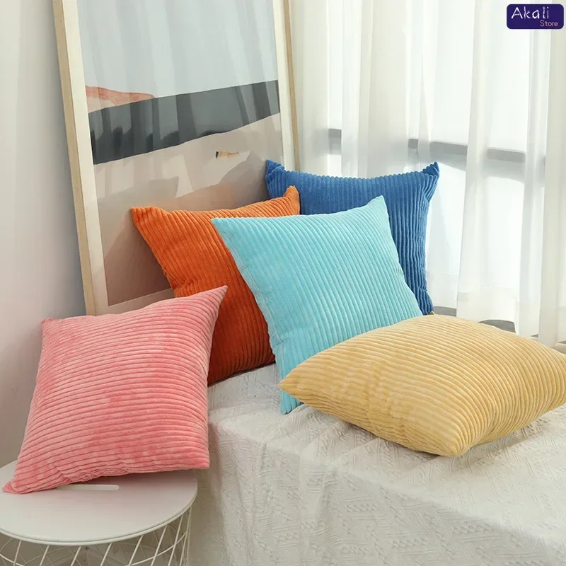 Funda de almohada en pana suave y esponjosa color liso - imagen 4