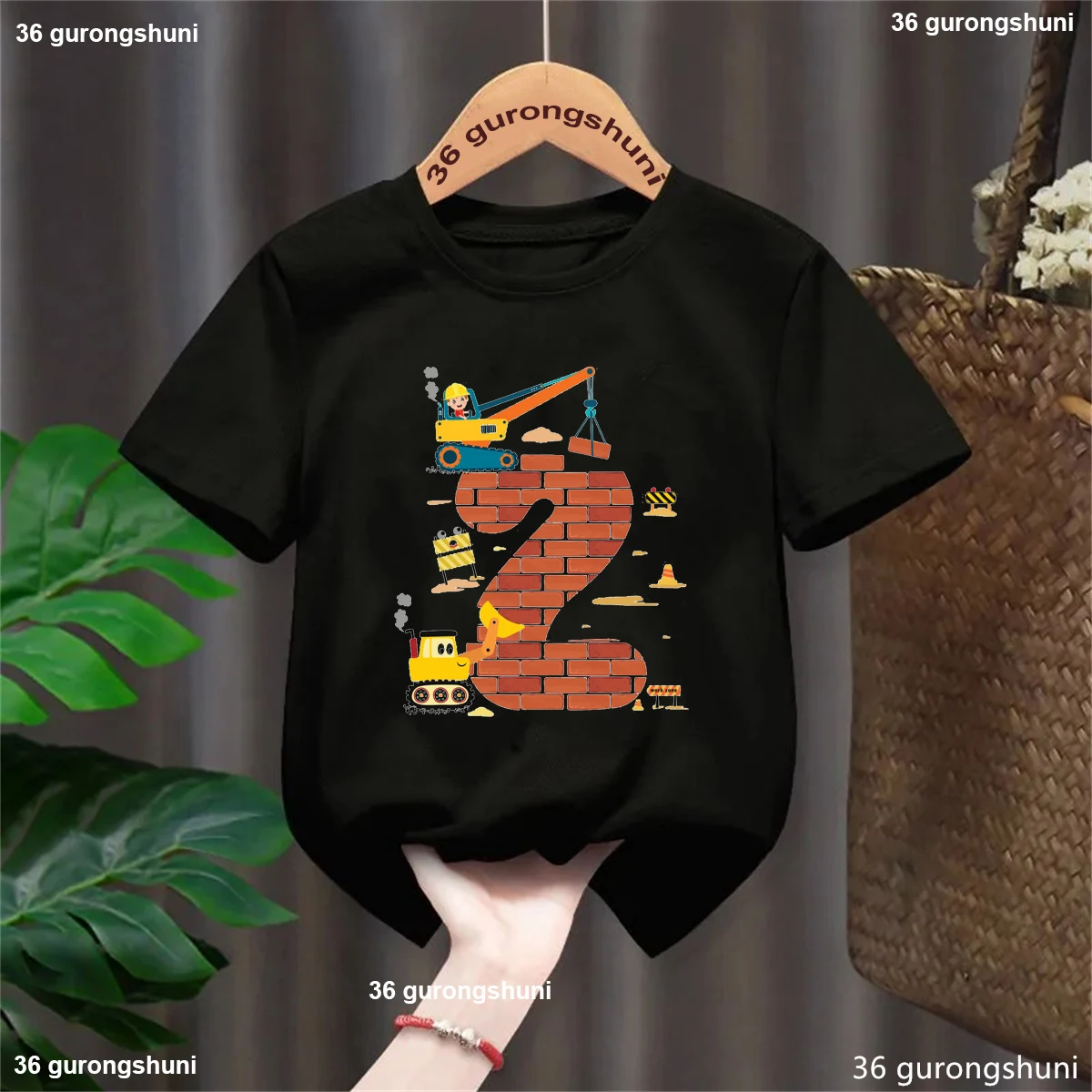 Camiseta excavadora grúa kawaii para niño y niña manga corta - imagen 5
