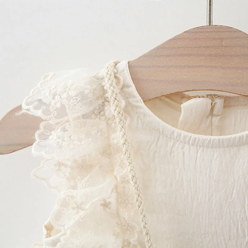 Vestido niña de algodón para verano con lazo y encaje - imagen 3