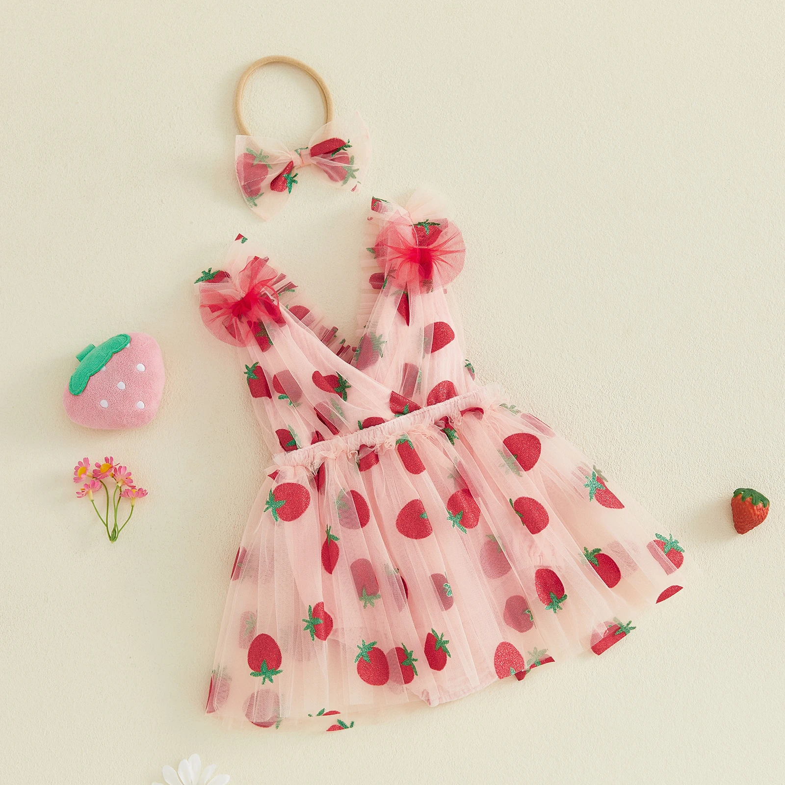 Conjunto recién nacido vestido sin mangas de fresas con purpurina - imagen 3