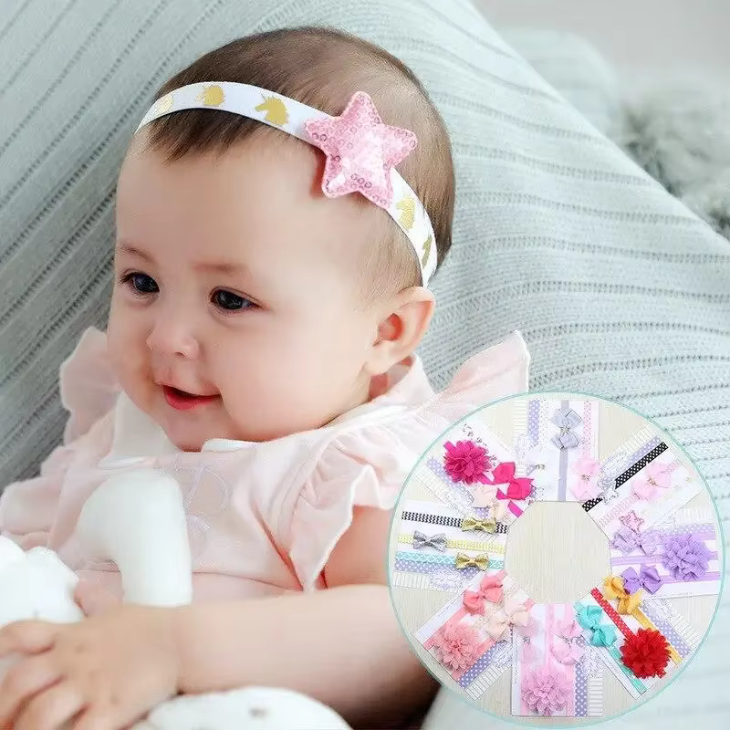 Diadema bebé elástica con flor y lazo para niñas – accesorios