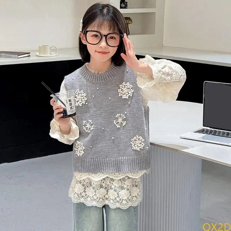 QX2D Falda niña de encaje bordado floral suave - imagen 2