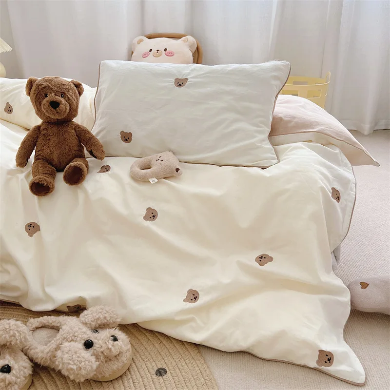 Juego ropa de cuna en algodón con oso bordado para bebé completo - imagen 2