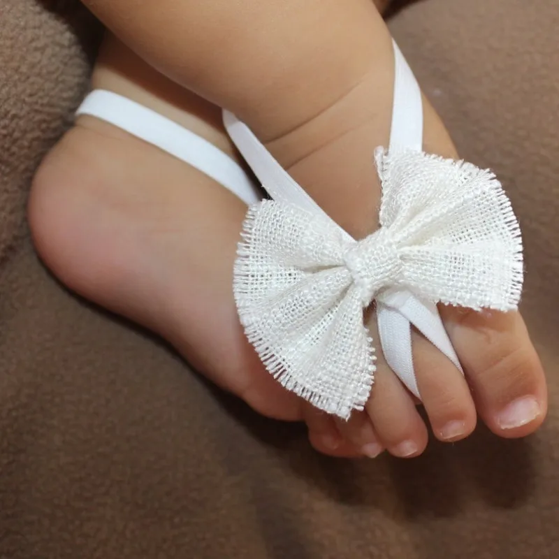Sandalias descalzas para niña recién nacida con lazo blanco elegantes - imagen 3