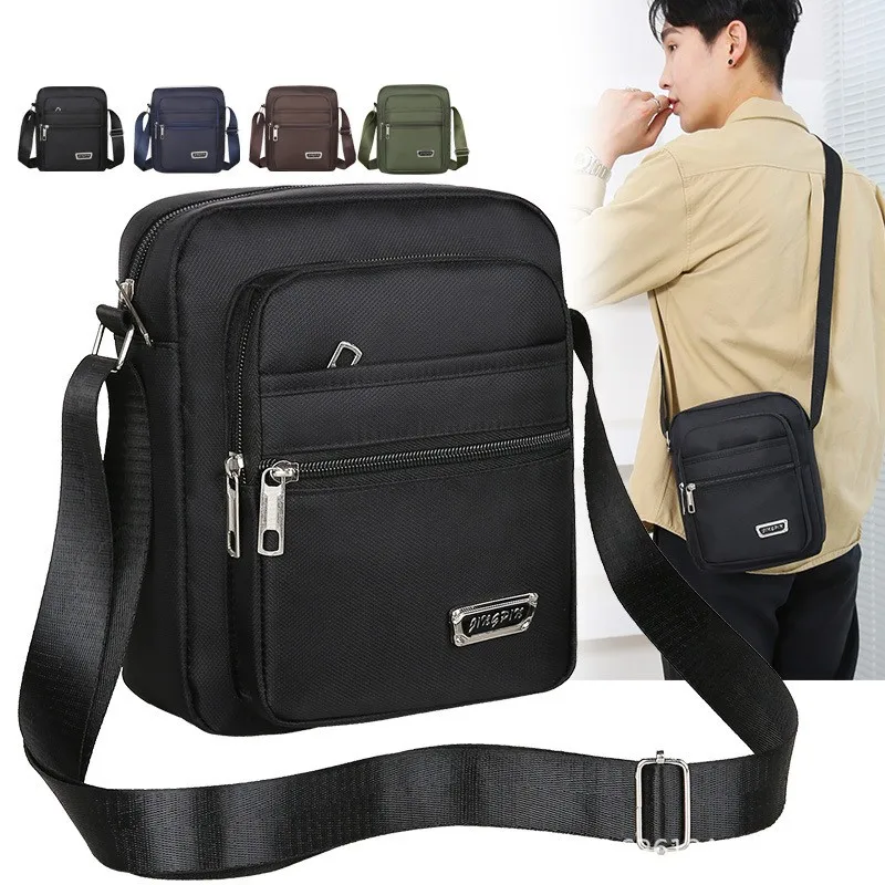 Bolso bandolera de nailon ligero con varias cremalleras para hombre