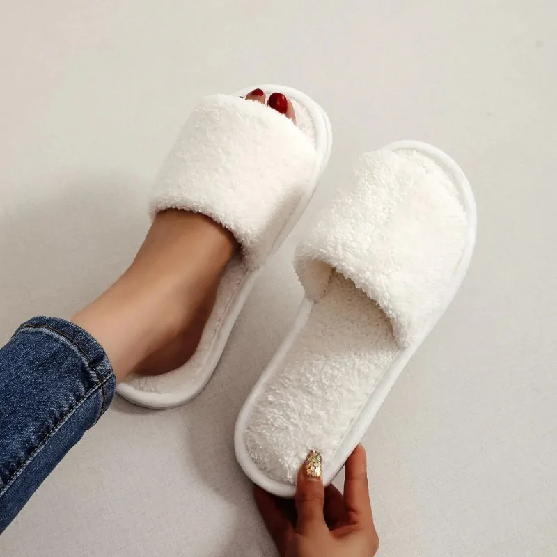Zapatillas de casa de mujer de piel blanca con felpa cómodas - imagen 4