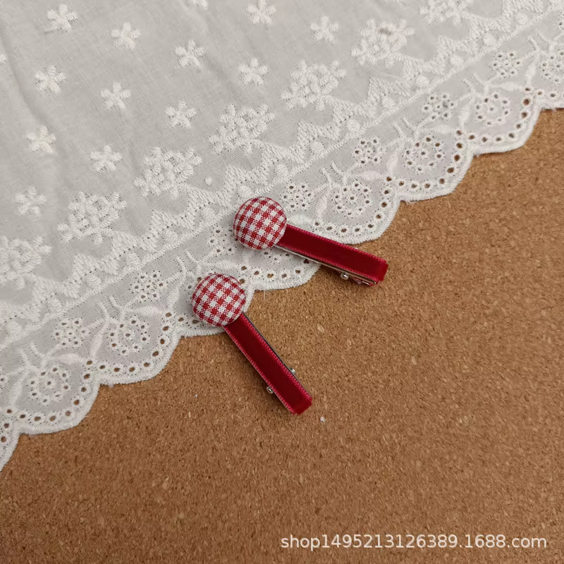 Pinza de pelo infantil niña cuadros rojos con hebilla redonda - imagen 4
