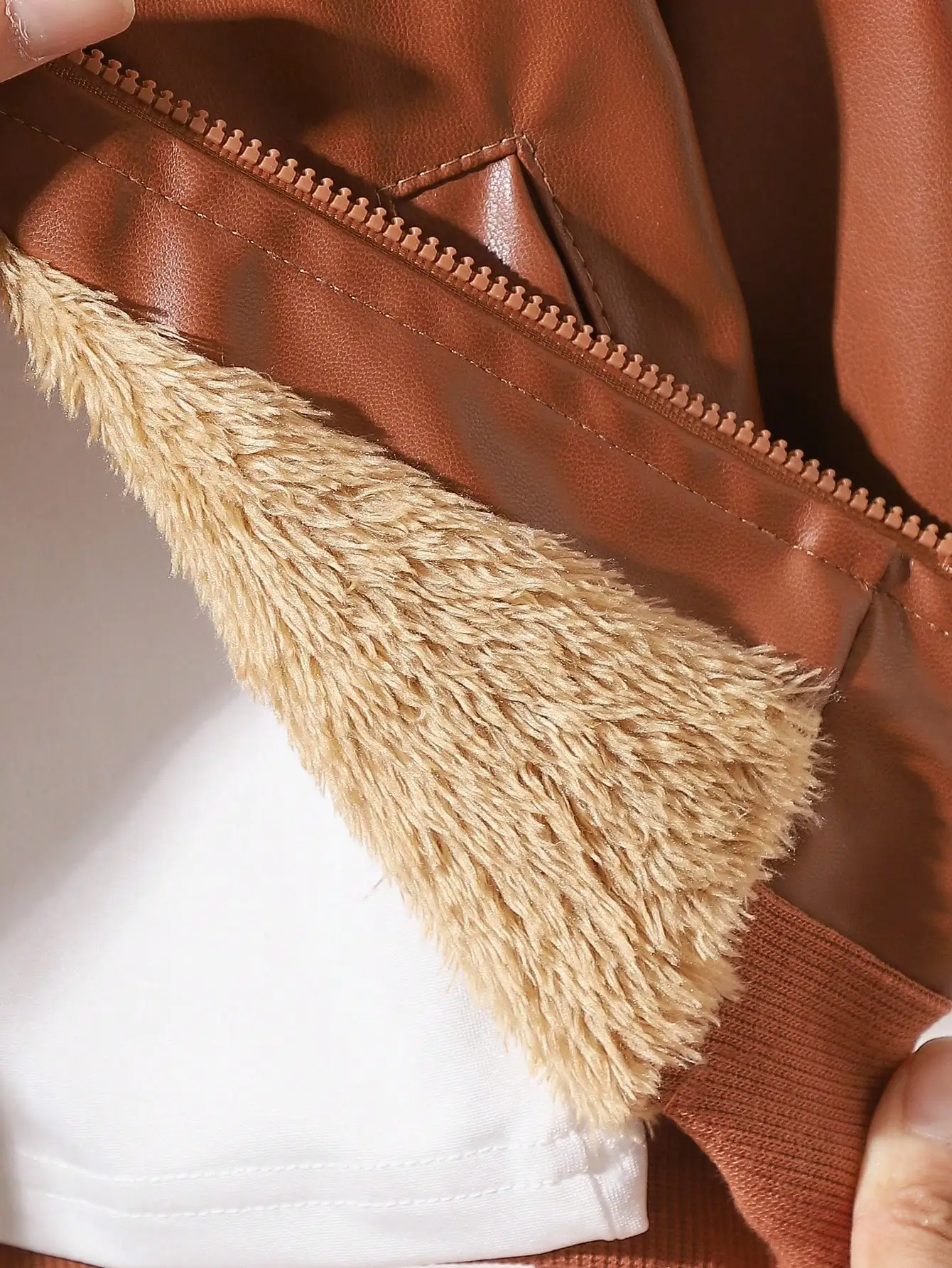 Chaqueta de cuero para bebé marrón cálida lana otoño-invierno - imagen 5