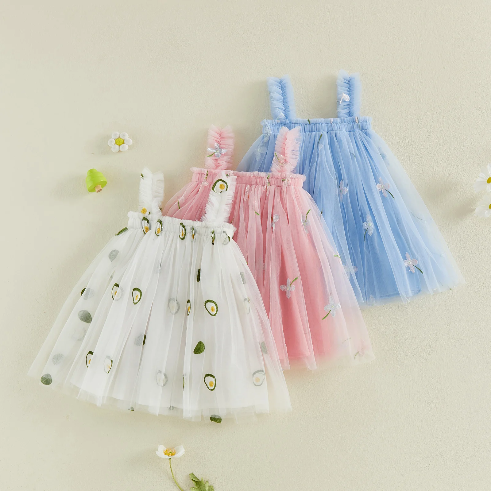 Vestido de malla con corte A sin mangas bordado floral de verano - imagen 2