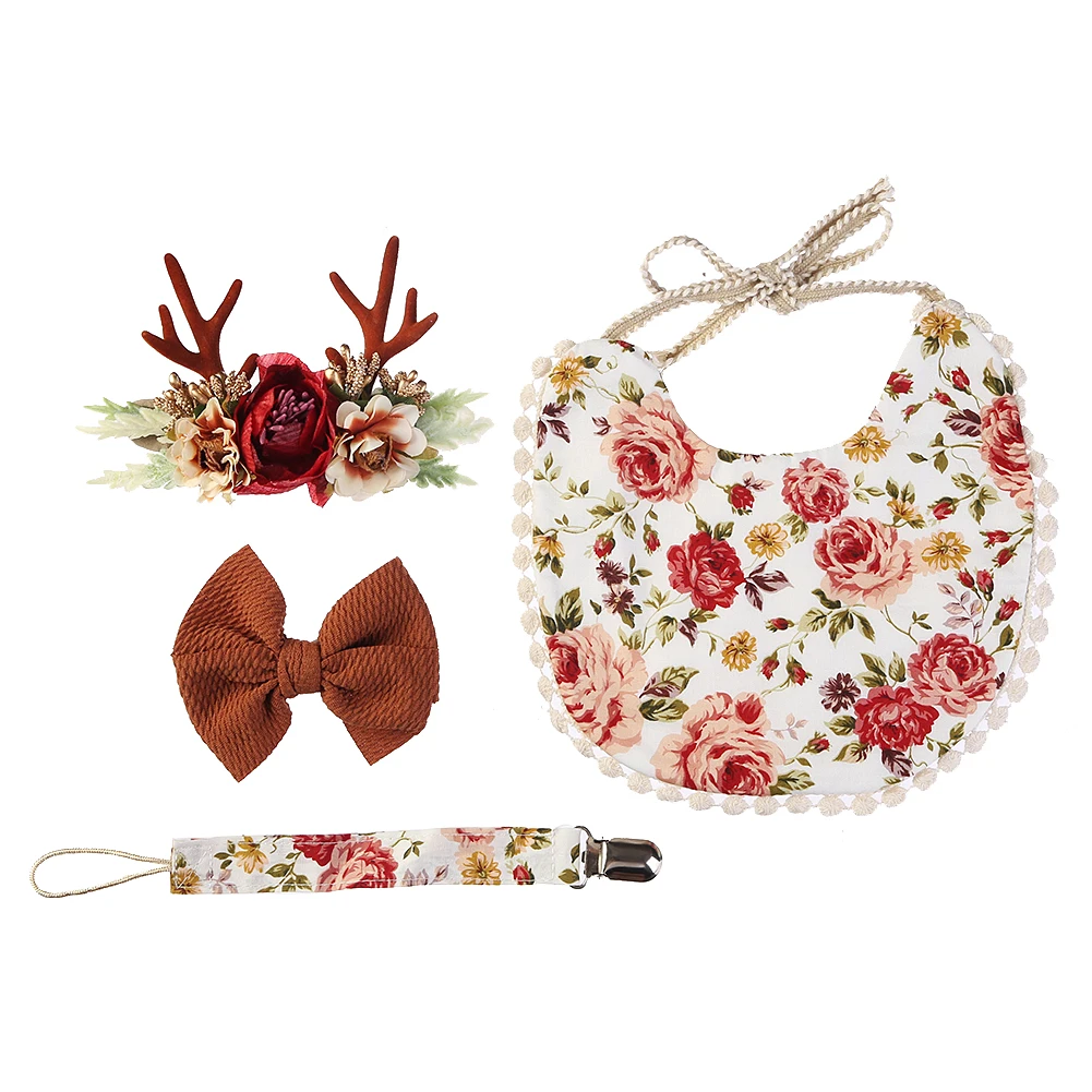 Set floral para bebé: babero, diadema y clip chupete - imagen 5