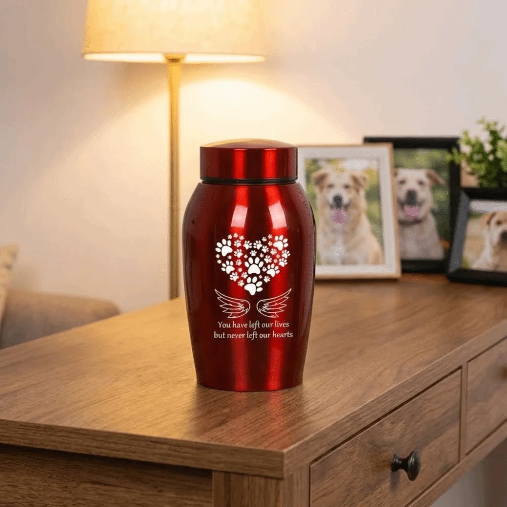 Urna funeraria de acero inoxidable para mascotas con huella de pata - imagen 5