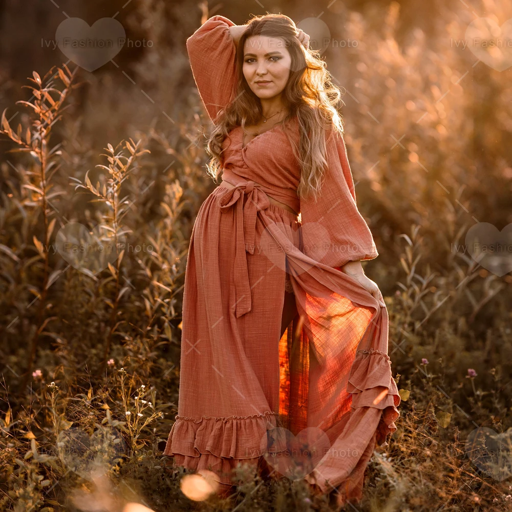 Vestido bohemio de maternidad en color albaricoque