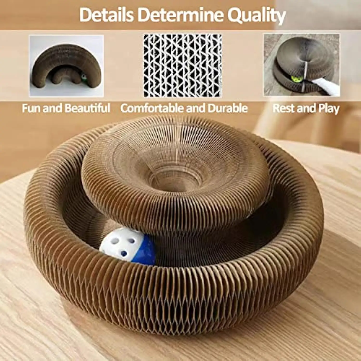 Rascador interactivo plegable para gatos con campana y juego - imagen 2