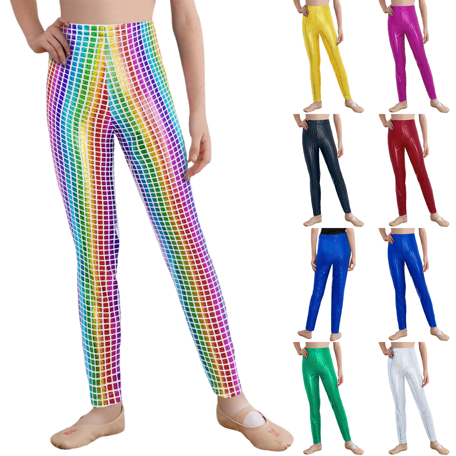 Pantalones de baile jazz brillantes para niñas en malla metálica - imagen 5