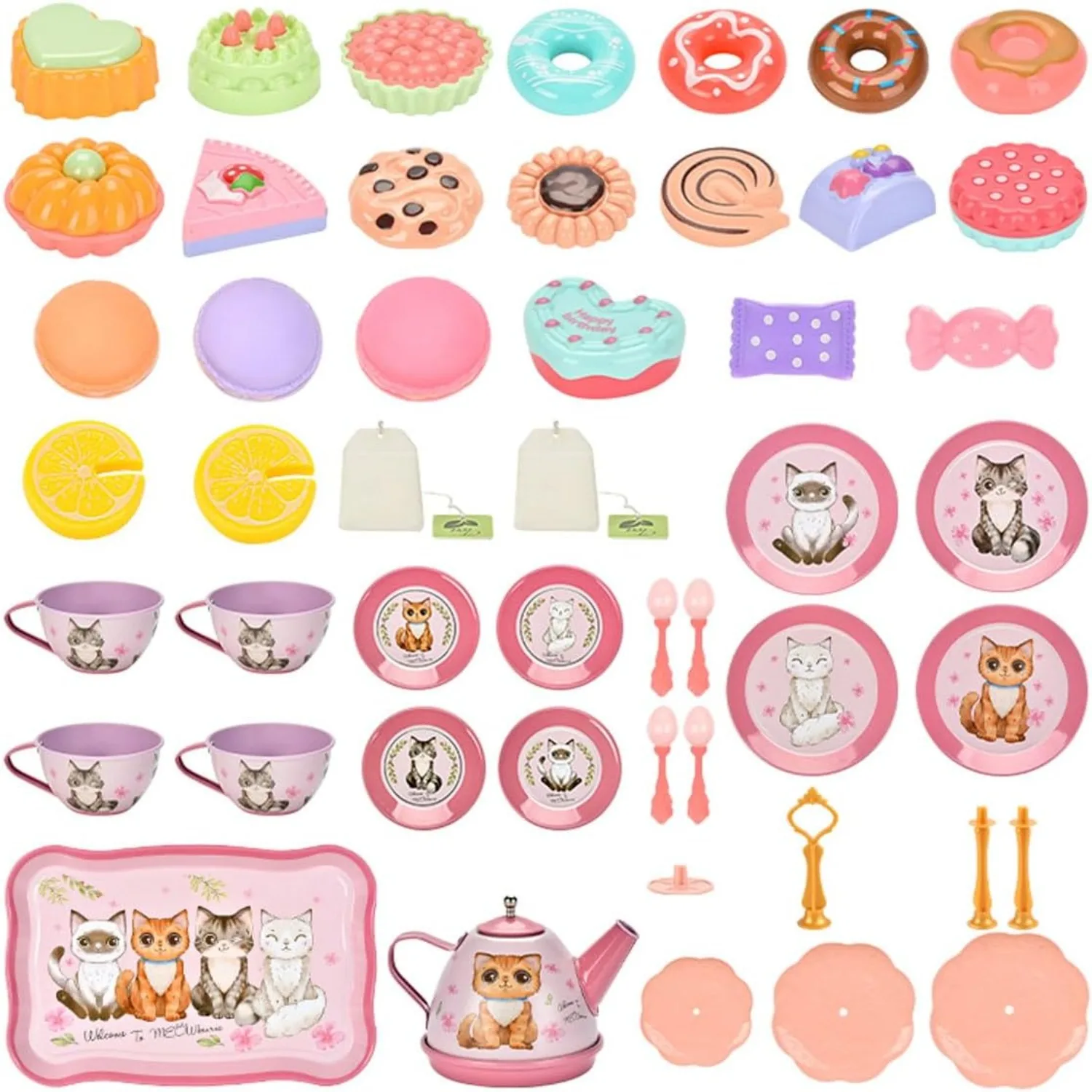 Juego de té infantil con gato, princesa y vajilla en colores - imagen 5