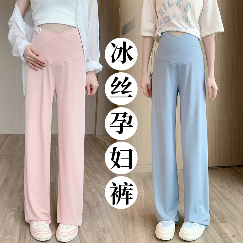 Pantalones premamá tela fresca – Cintura baja ajustable