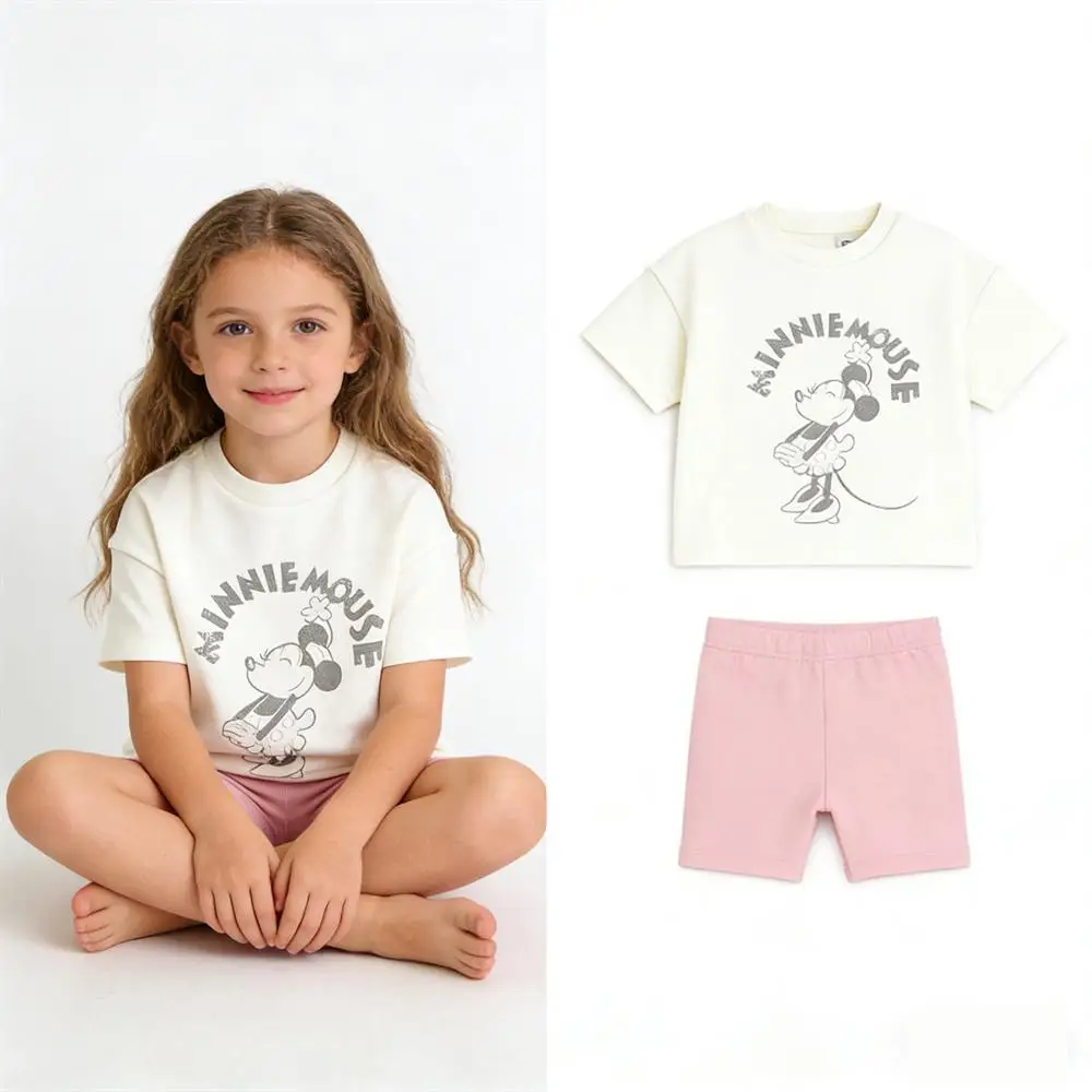 Conjunto de camiseta y pantalón corto para niña de verano