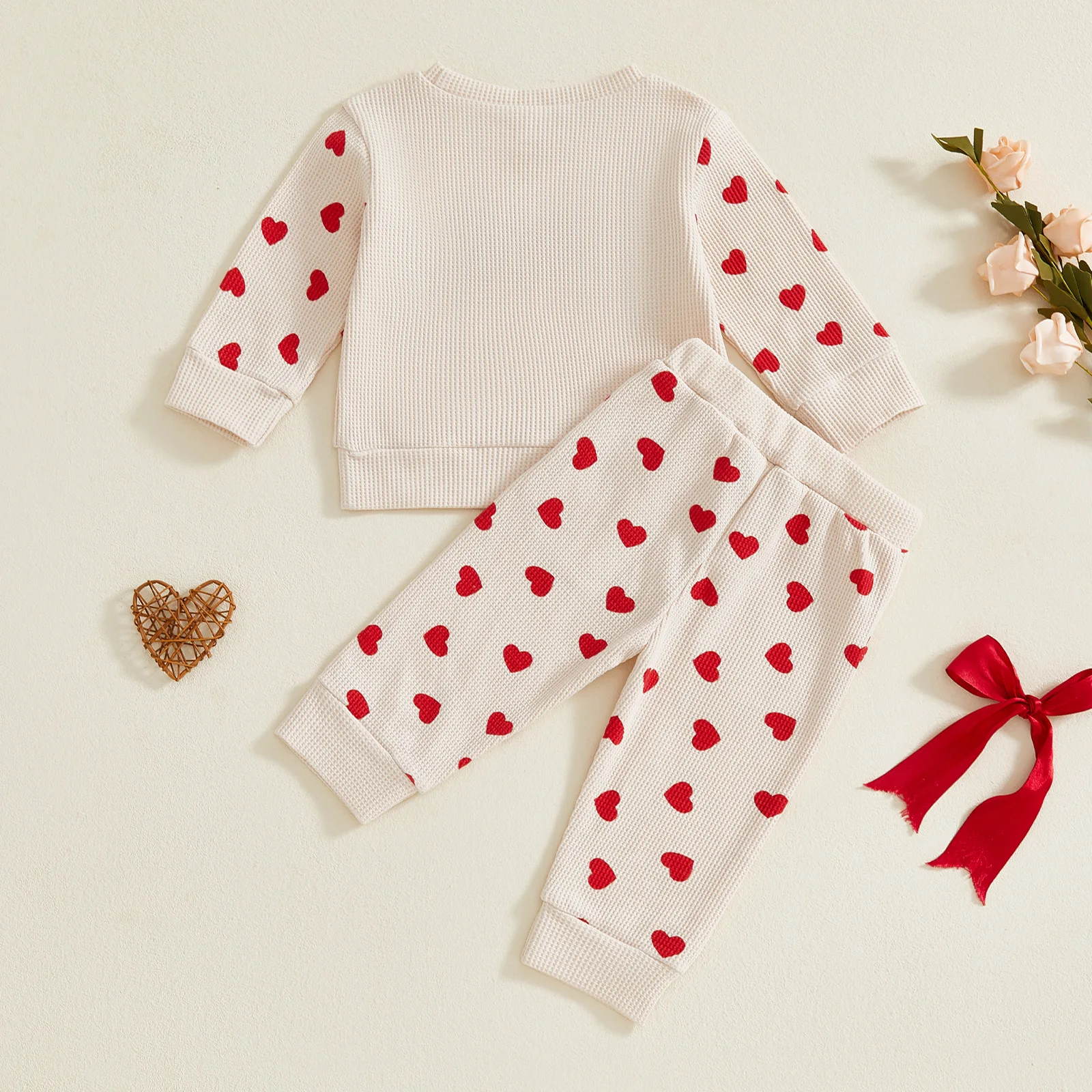 ViSgogo Conjunto San Valentín para niña con bordado de corazones - imagen 2