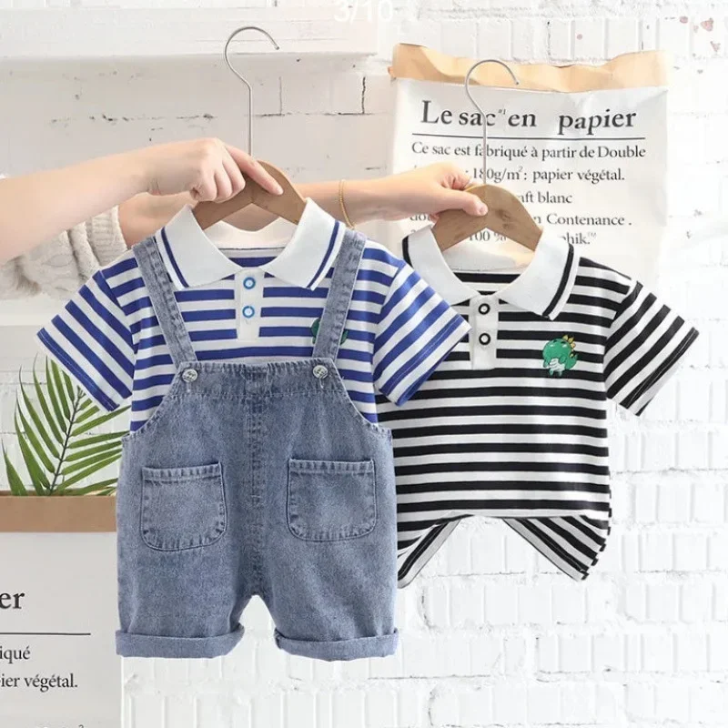 Conjunto ropa de verano para bebés: camiseta de manga corta y mono - imagen 3