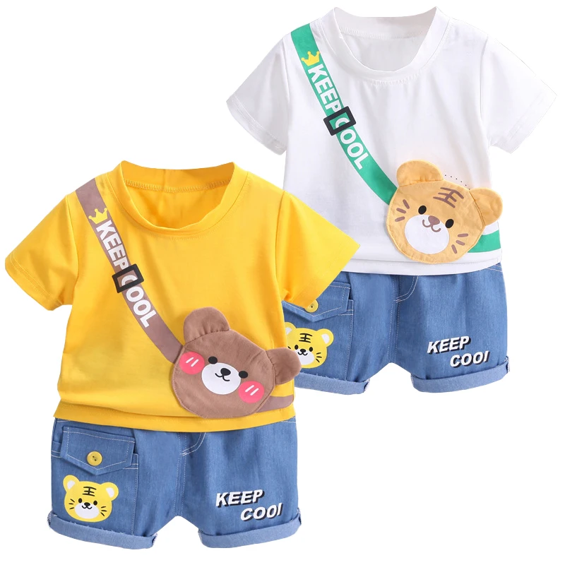 Conjunto verano bebé de algodón – Camiseta con oso y shorts - imagen 3