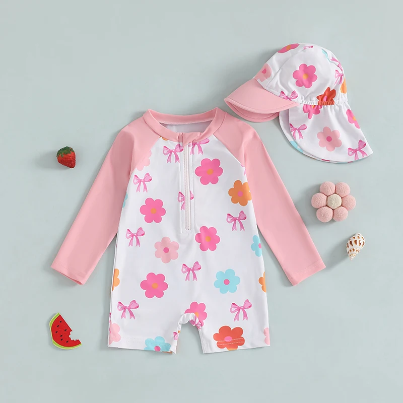 Tregren traje de baño manga larga para niña con estampado floral
