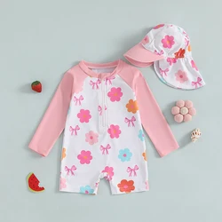Tregren traje de baño manga larga para niña con estampado floral